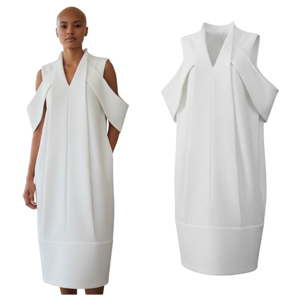 Julia Allert White Architectural Cold Shoulder Midi Dress Small NWT